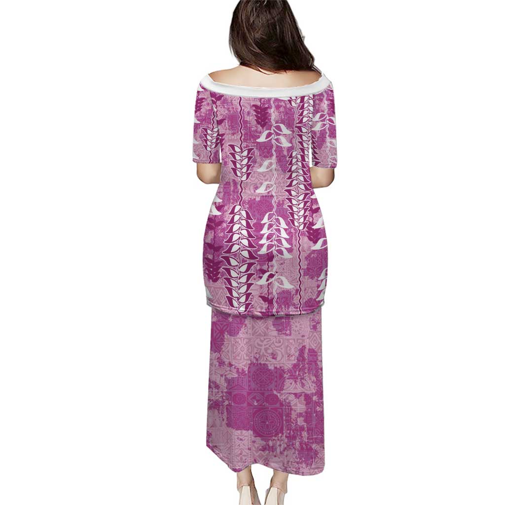 Magenta Hawaii Tapa Pattern Family Matching Puletasi and Hawaiian Shirt With Heliconia Vintage Style LT05 - Polynesian Pride