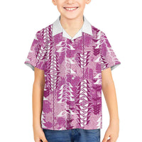 Magenta Hawaii Tapa Pattern Family Matching Summer Maxi Dress and Hawaiian Shirt With Heliconia Vintage Style LT05 Son's Shirt Magenta - Polynesian Pride