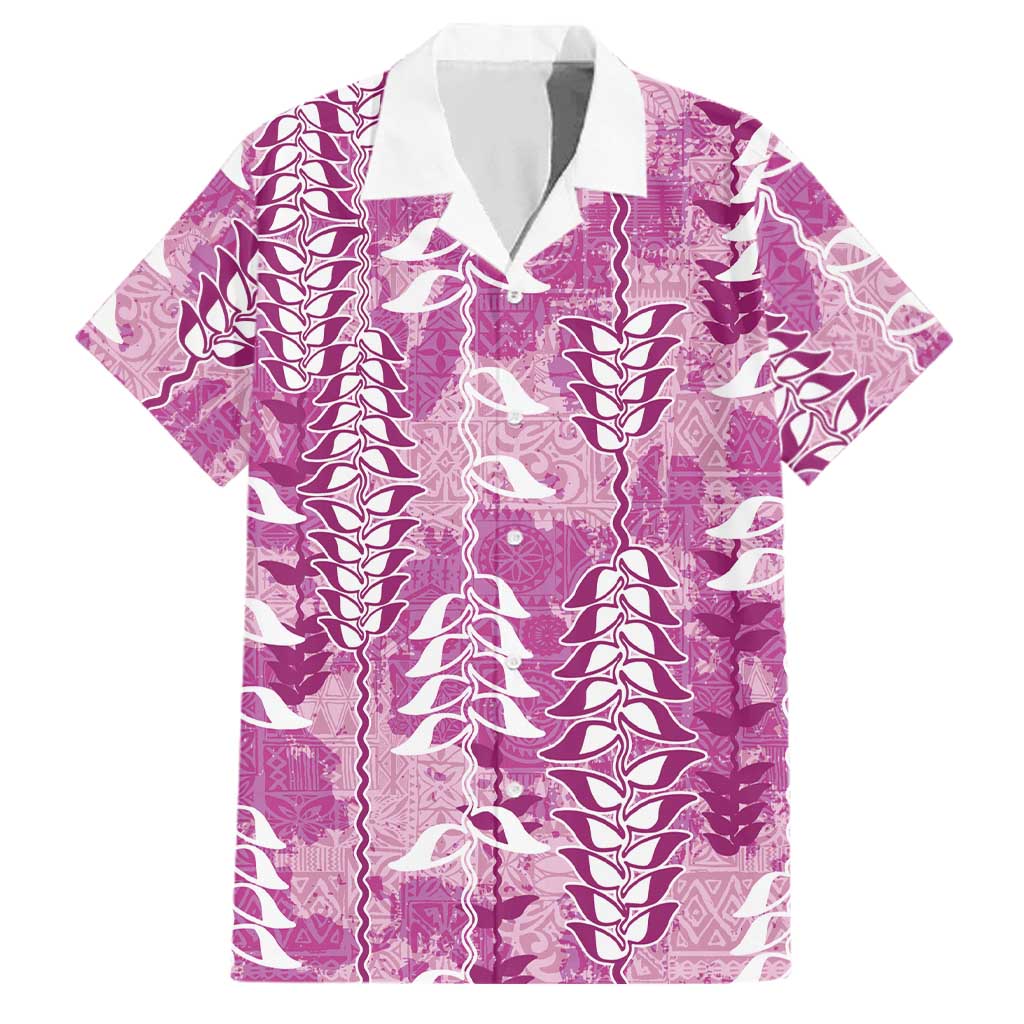 Magenta Hawaii Tapa Pattern Family Matching Tank Maxi Dress and Hawaiian Shirt With Heliconia Vintage Style LT05 Dad's Shirt - Short Sleeve Magenta - Polynesian Pride