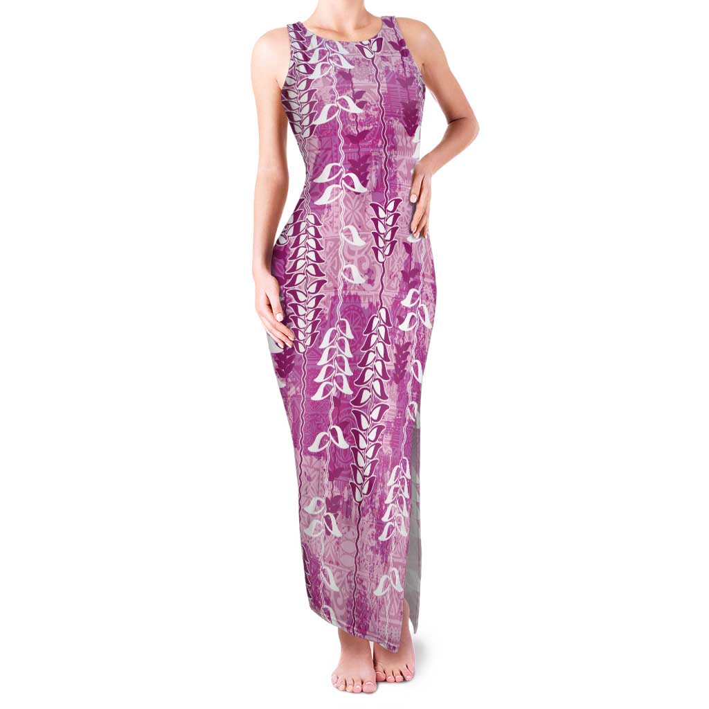 Magenta Hawaii Tapa Pattern Family Matching Tank Maxi Dress and Hawaiian Shirt With Heliconia Vintage Style LT05 Mom's Dress Magenta - Polynesian Pride