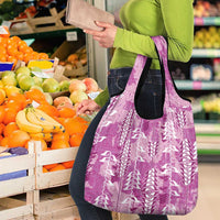 Magenta Hawaii Tapa Pattern Grocery Bag With Heliconia Vintage Style