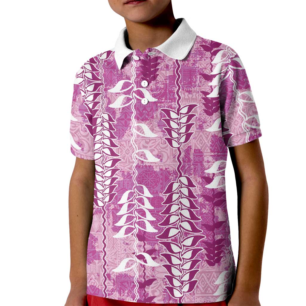 Magenta Hawaii Tapa Pattern Kid Polo Shirt With Heliconia Vintage Style