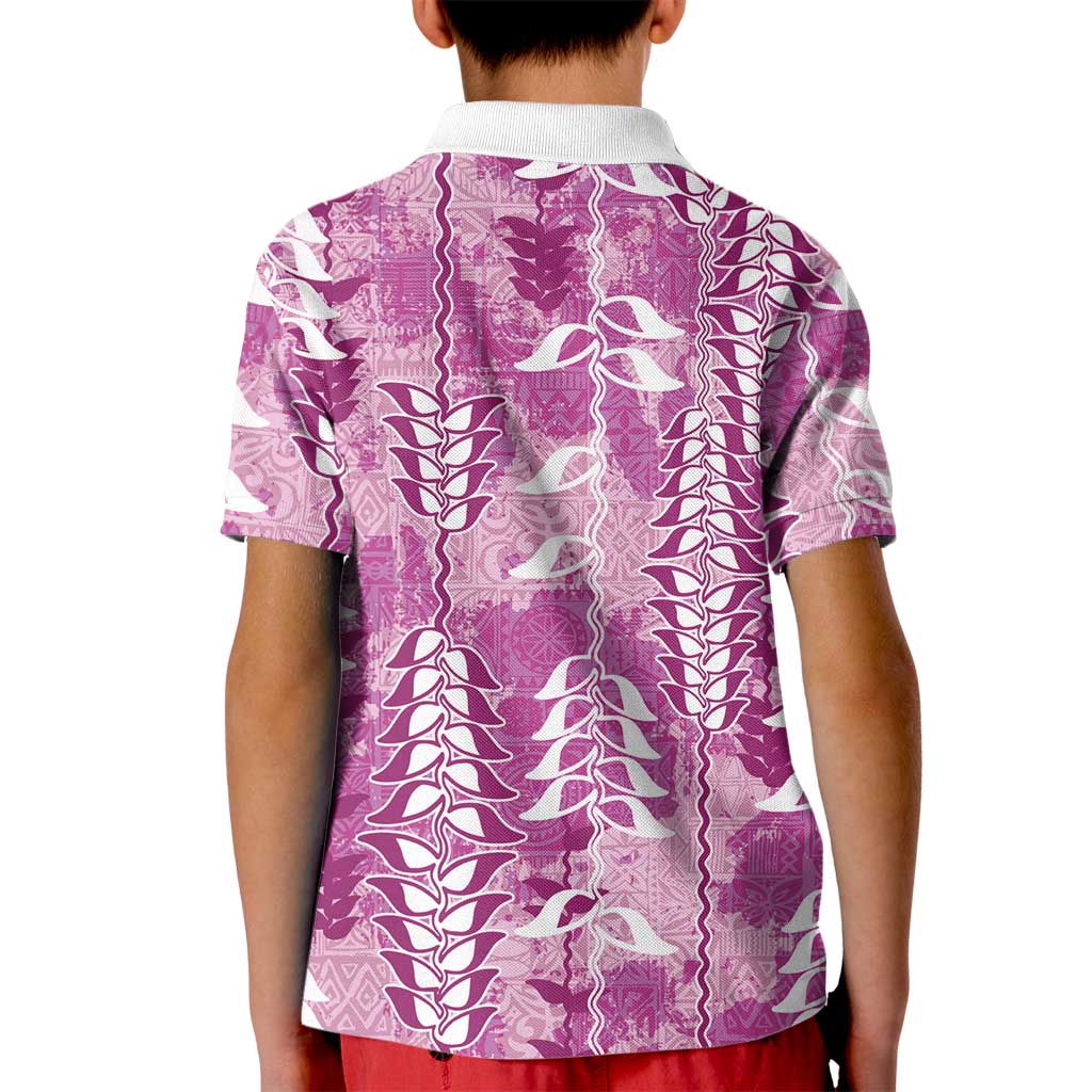 Magenta Hawaii Tapa Pattern Kid Polo Shirt With Heliconia Vintage Style