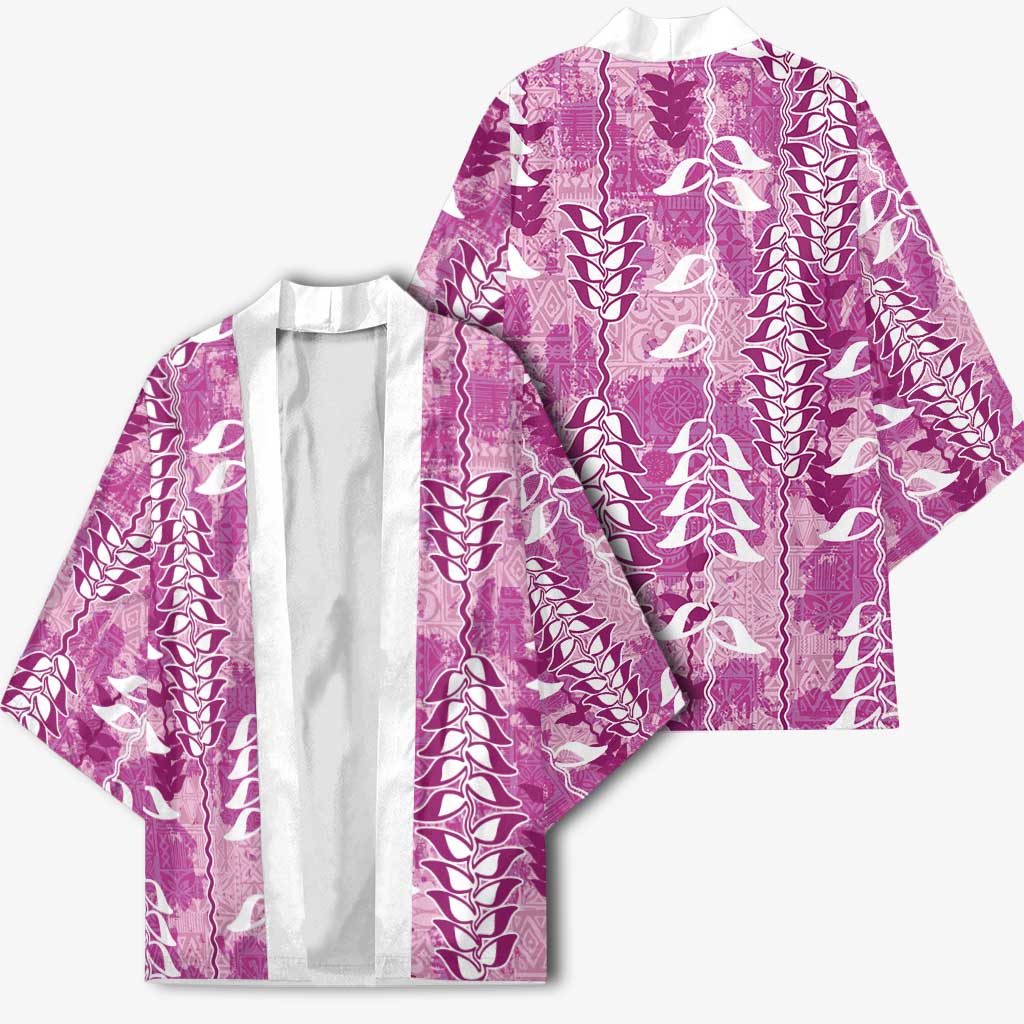 Magenta Hawaii Tapa Pattern Kimono With Heliconia Vintage Style