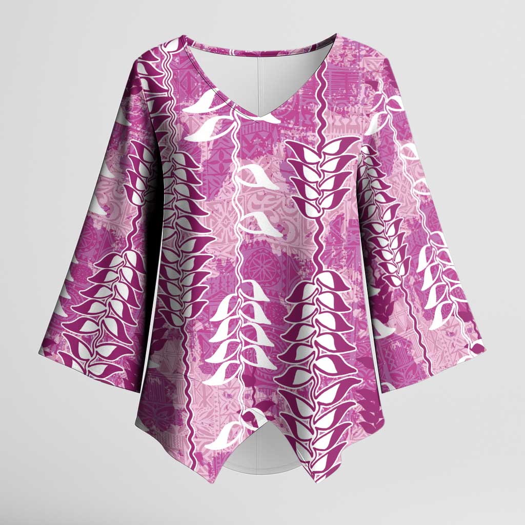 Magenta Hawaii Tapa Pattern Kimono Sleeve Blouse With Heliconia Vintage Style