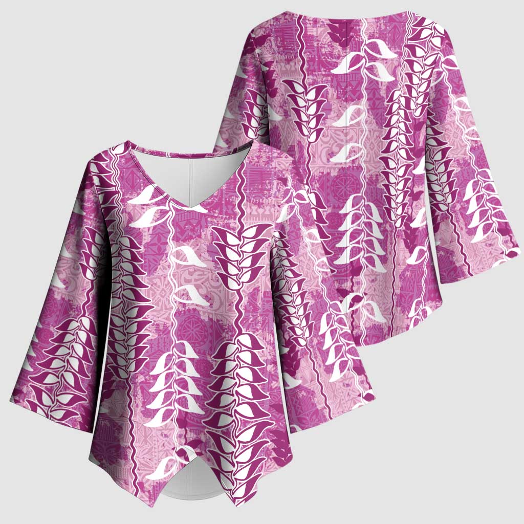 Magenta Hawaii Tapa Pattern Kimono Sleeve Blouse With Heliconia Vintage Style