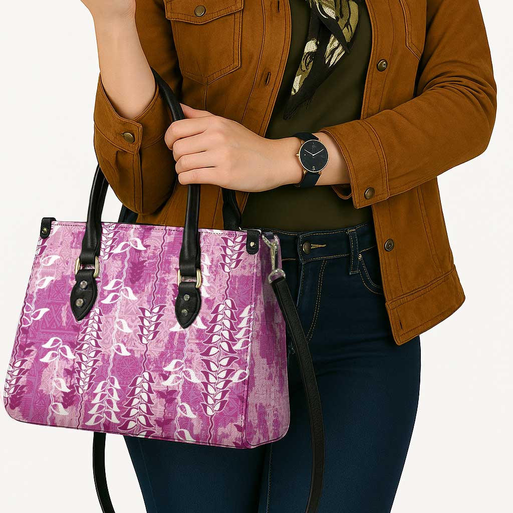 Magenta Hawaii Tapa Pattern Leather Bag With Heliconia Vintage Style