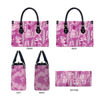 Magenta Hawaii Tapa Pattern Leather Bag With Heliconia Vintage Style