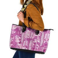Magenta Hawaii Tapa Pattern Leather Tote Bag With Heliconia Vintage Style LT05 Magenta - Polynesian Pride