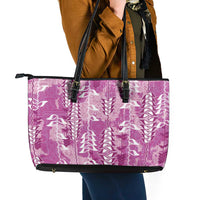 Magenta Hawaii Tapa Pattern Leather Tote Bag With Heliconia Vintage Style LT05 - Polynesian Pride