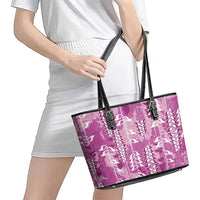 Magenta Hawaii Tapa Pattern Leather Tote Bag With Heliconia Vintage Style LT05 - Polynesian Pride