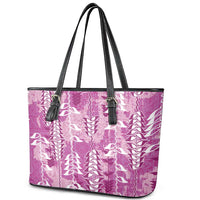 Magenta Hawaii Tapa Pattern Leather Tote Bag With Heliconia Vintage Style LT05 - Polynesian Pride