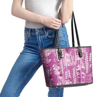 Magenta Hawaii Tapa Pattern Leather Tote Bag With Heliconia Vintage Style LT05 - Polynesian Pride