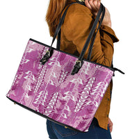 Magenta Hawaii Tapa Pattern Leather Tote Bag With Heliconia Vintage Style LT05 - Polynesian Pride