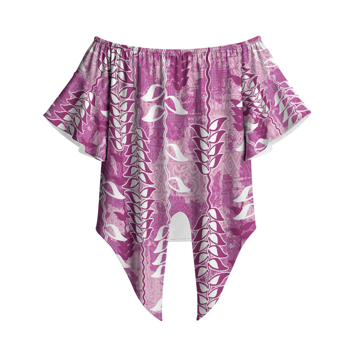 Magenta Hawaii Tapa Pattern Off Shoulder Wrap Waist Top With Heliconia Vintage Style LT05 Magenta - Polynesian Pride