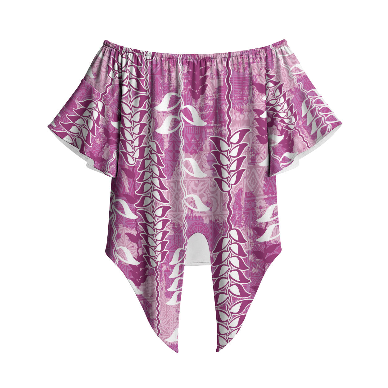 Magenta Hawaii Tapa Pattern Off Shoulder Wrap Waist Top With Heliconia Vintage Style LT05 Magenta - Polynesian Pride
