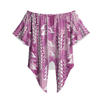 Magenta Hawaii Tapa Pattern Off Shoulder Wrap Waist Top With Heliconia Vintage Style LT05 Magenta - Polynesian Pride