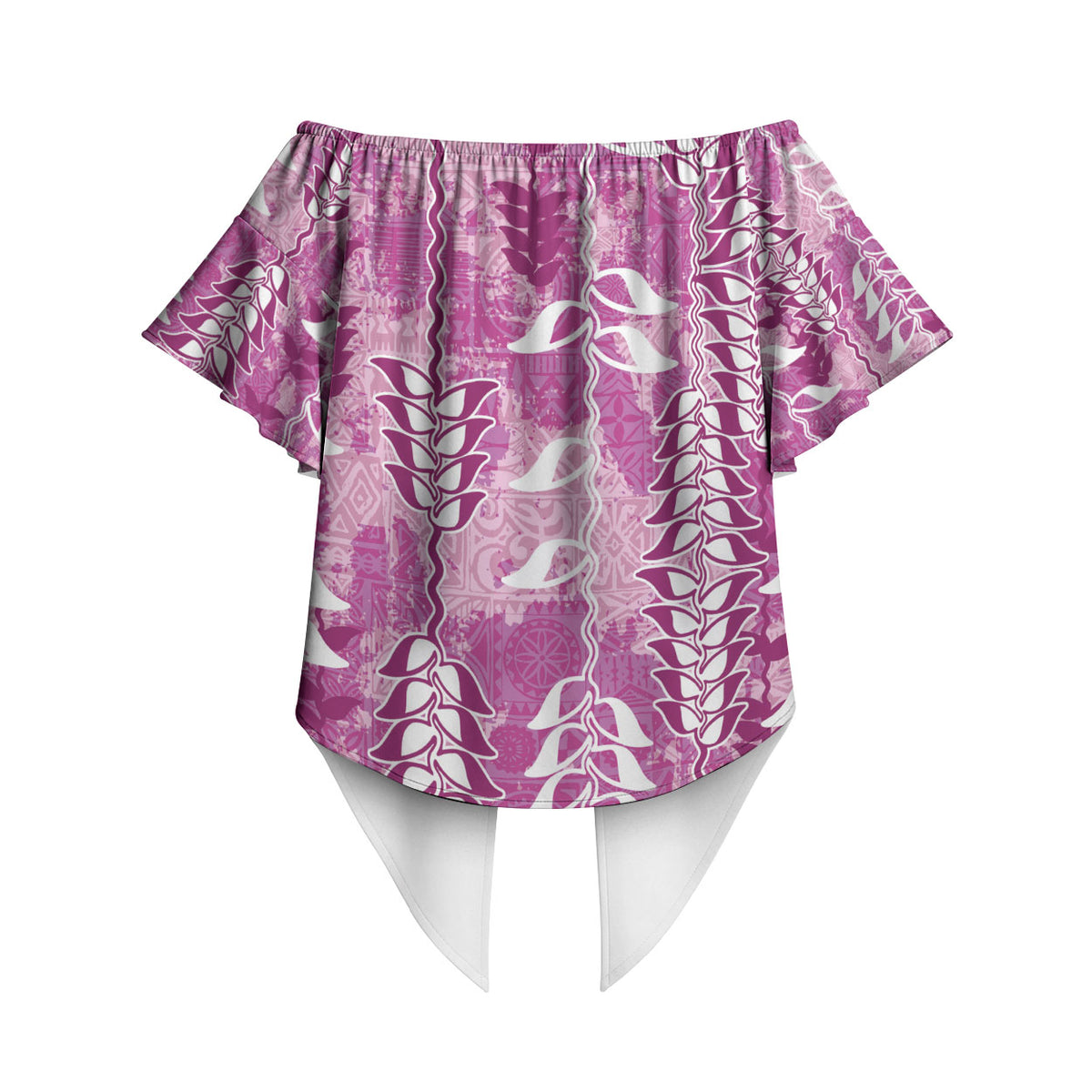 Magenta Hawaii Tapa Pattern Off Shoulder Wrap Waist Top With Heliconia Vintage Style LT05 - Polynesian Pride