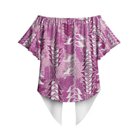 Magenta Hawaii Tapa Pattern Off Shoulder Wrap Waist Top With Heliconia Vintage Style LT05 - Polynesian Pride