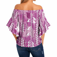 Magenta Hawaii Tapa Pattern Off Shoulder Wrap Waist Top With Heliconia Vintage Style LT05 - Polynesian Pride