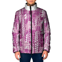 Magenta Hawaii Tapa Pattern Padded Jacket With Heliconia Vintage Style