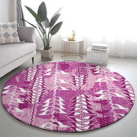 Magenta Hawaii Tapa Pattern Round Carpet With Heliconia Vintage Style