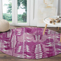 Magenta Hawaii Tapa Pattern Round Carpet With Heliconia Vintage Style
