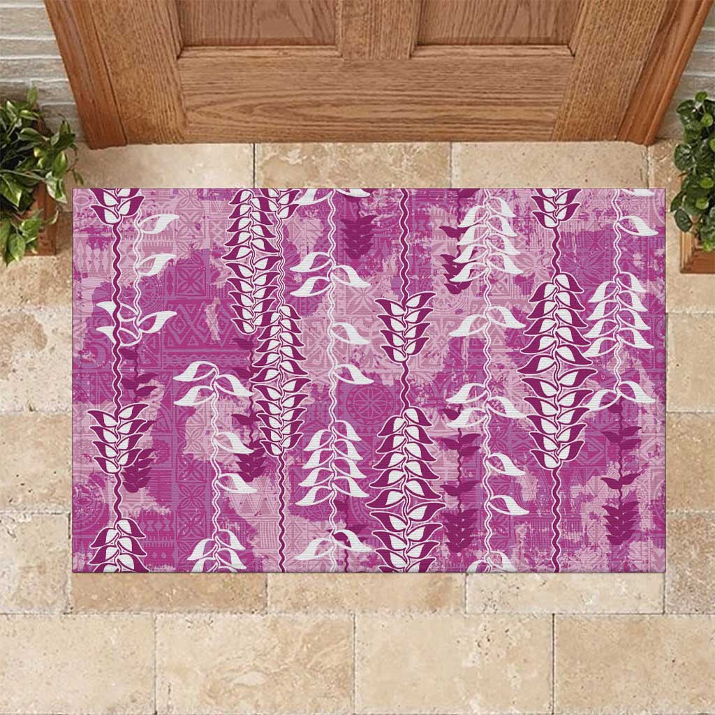 Magenta Hawaii Tapa Pattern Rubber Doormat With Heliconia Vintage Style