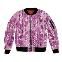 Magenta Hawaii Tapa Pattern Sleeve Zip Bomber Jacket With Heliconia Vintage Style