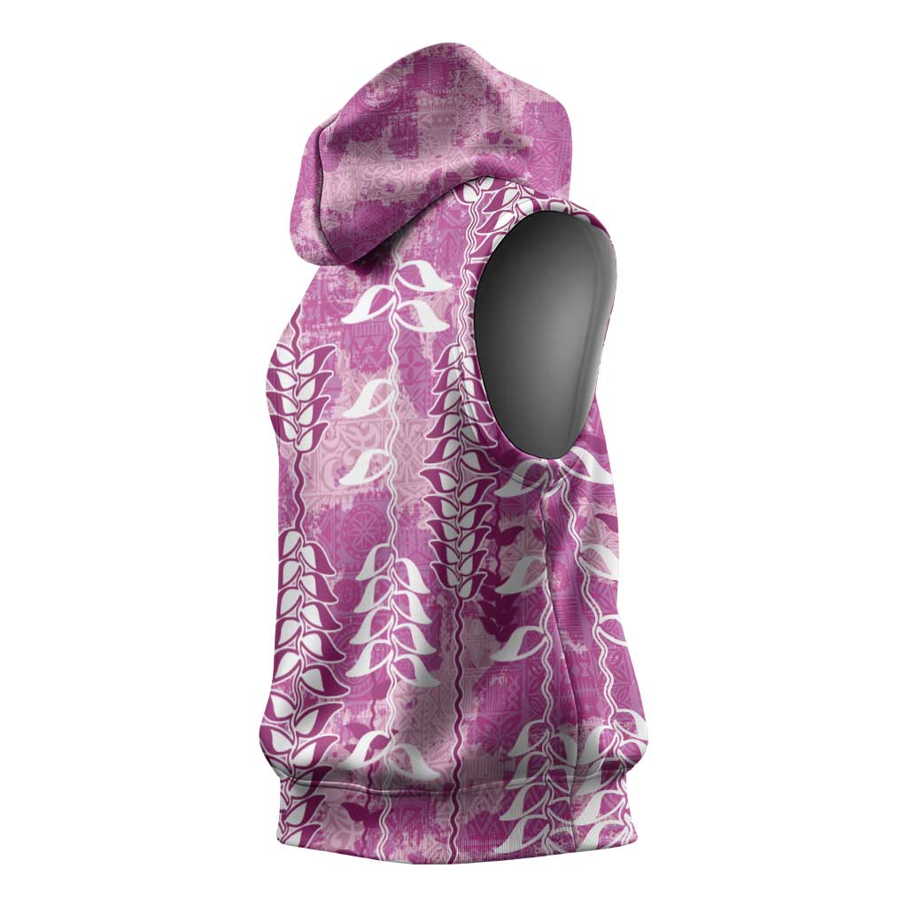 Magenta Hawaii Tapa Pattern Sleeveless Hoodie With Heliconia Vintage Style