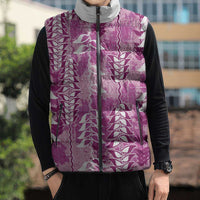 Magenta Hawaii Tapa Pattern Sleeveless Puffer Jacket With Heliconia Vintage Style