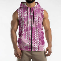 Magenta Hawaii Tapa Pattern Sleeveless Zip Hoodie With Heliconia Vintage Style
