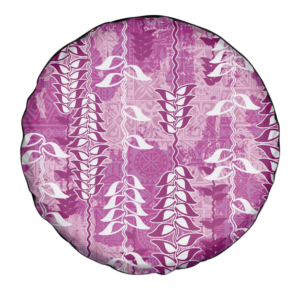 Magenta Hawaii Tapa Pattern Spare Tire Cover With Heliconia Vintage Style