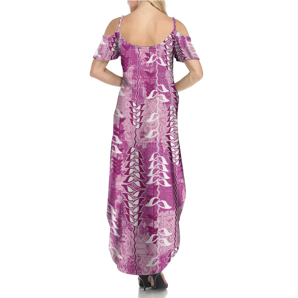 Magenta Hawaii Tapa Pattern Summer Maxi Dress With Heliconia Vintage Style LT05 - Polynesian Pride