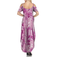 Magenta Hawaii Tapa Pattern Summer Maxi Dress With Heliconia Vintage Style LT05 - Polynesian Pride