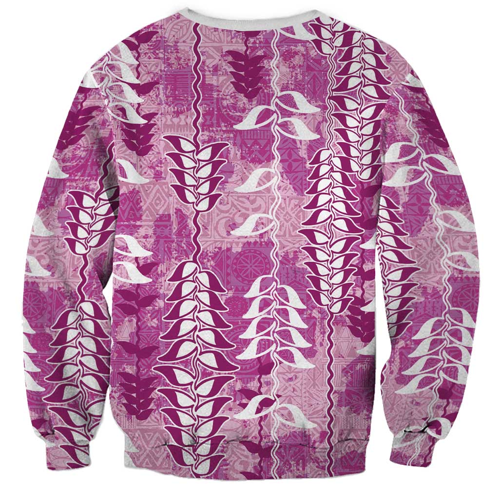 Magenta Hawaii Tapa Pattern Sweatshirt With Heliconia Vintage Style
