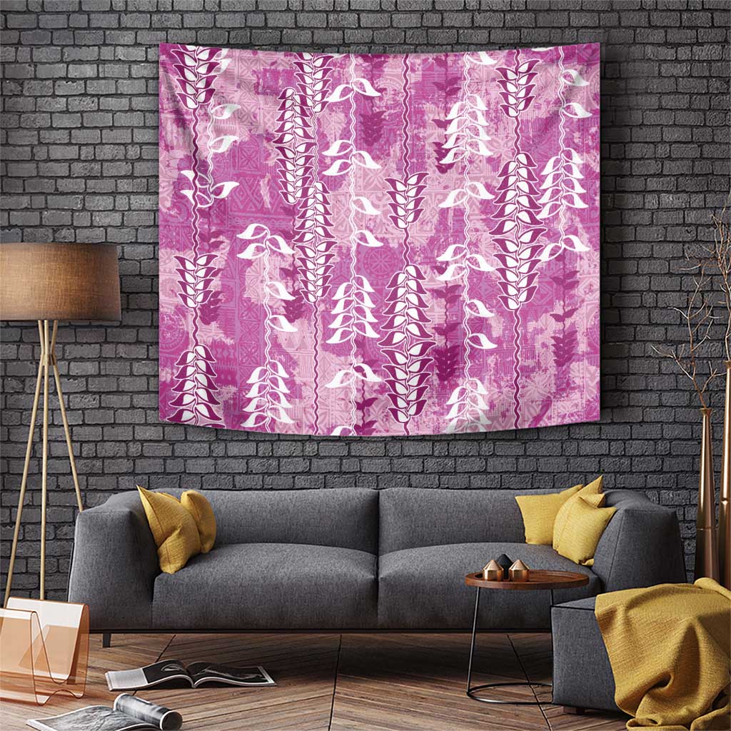 Magenta Hawaii Tapa Pattern Tapestry With Heliconia Vintage Style