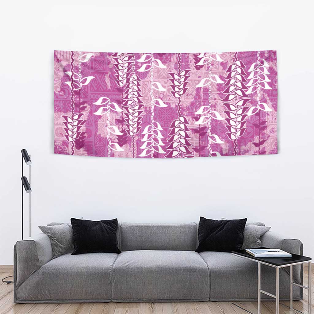 Magenta Hawaii Tapa Pattern Tapestry With Heliconia Vintage Style