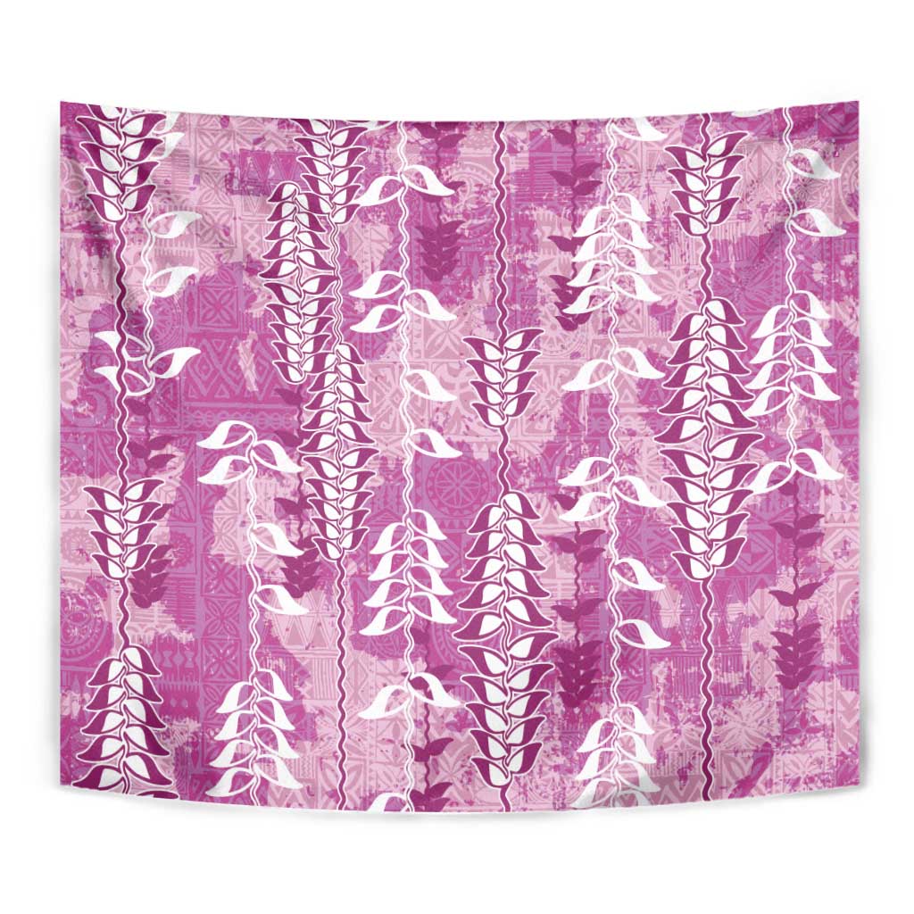 Magenta Hawaii Tapa Pattern Tapestry With Heliconia Vintage Style