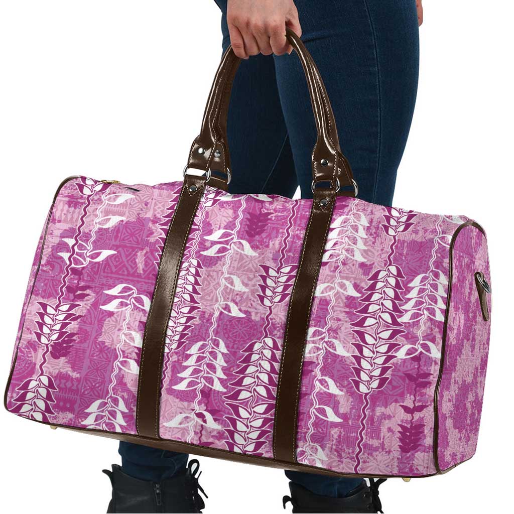Magenta Hawaii Tapa Pattern Travel Bag With Heliconia Vintage Style