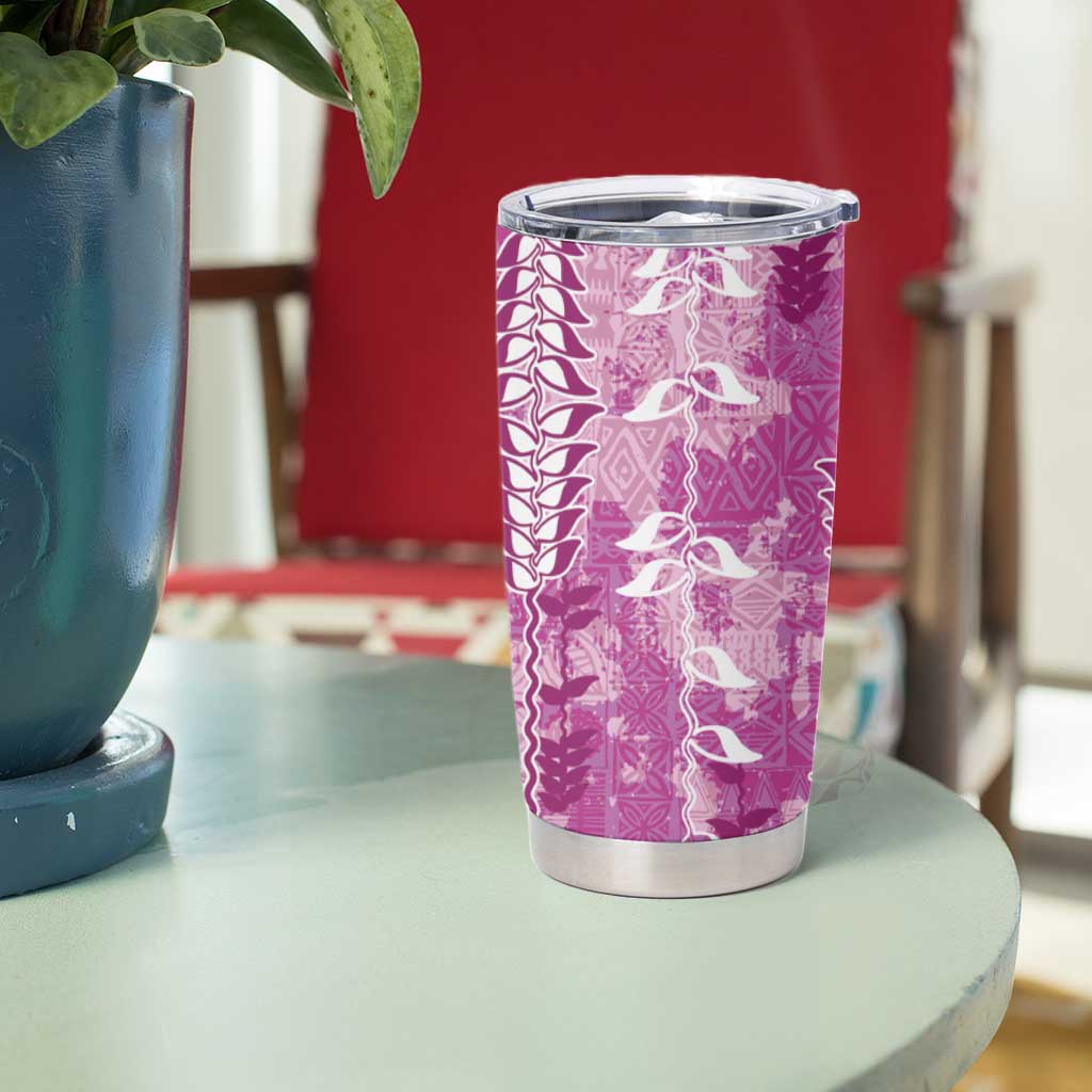 Magenta Hawaii Tapa Pattern Tumbler Cup With Heliconia Vintage Style