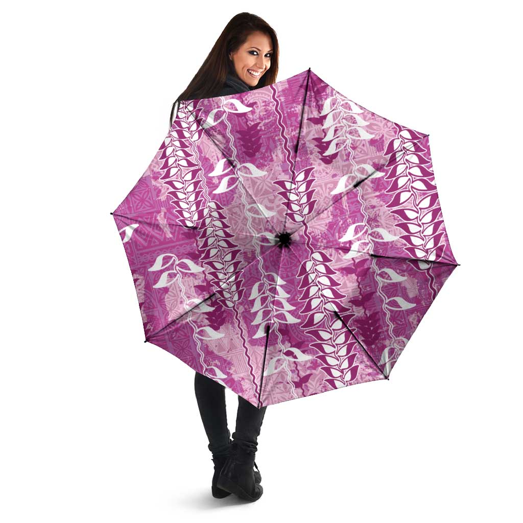 Magenta Hawaii Tapa Pattern Umbrella With Heliconia Vintage Style