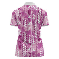 Magenta Hawaii Tapa Pattern Women Polo Shirt With Heliconia Vintage Style