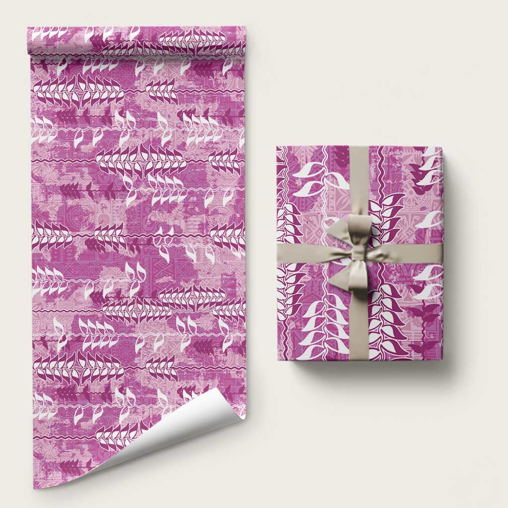 Magneta Hawaii Tapa Pattern Wrapping Paper With Heliconia Vintage Style