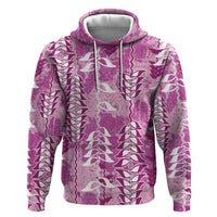 Magenta Hawaii Tapa Pattern Zip Hoodie With Heliconia Vintage Style