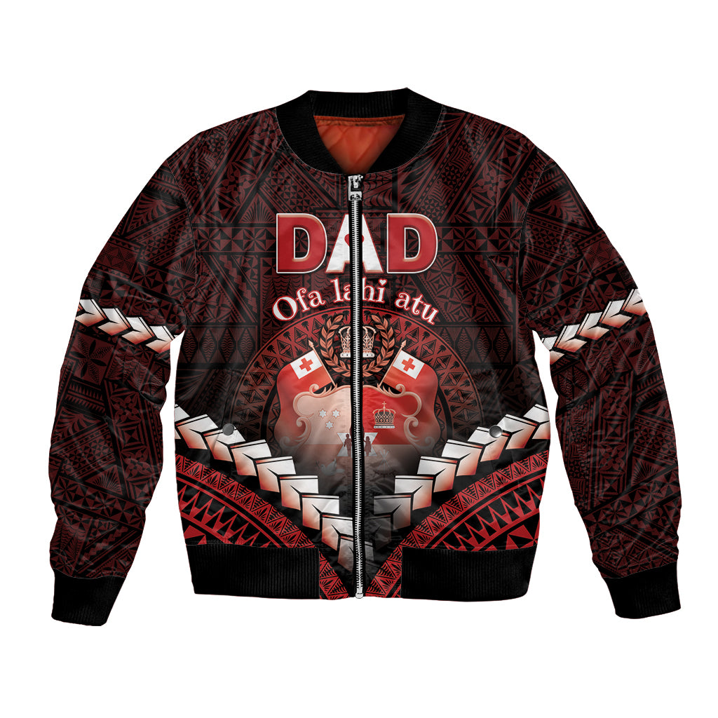 Personalised Tonga Happy Father's Day Bomber Jacket Ofa Lahi Atu Dad Polynesian Tribal LT05 Unisex Red - Polynesian Pride