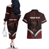 Personalised Tonga Happy Father's Day Couples Matching Off The Shoulder Long Sleeve Dress and Hawaiian Shirt Ofa Lahi Atu Dad Polynesian Tribal LT05 - Polynesian Pride
