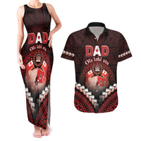 Personalised Tonga Happy Father's Day Couples Matching Tank Maxi Dress and Hawaiian Shirt Ofa Lahi Atu Dad Polynesian Tribal LT05 Red - Polynesian Pride