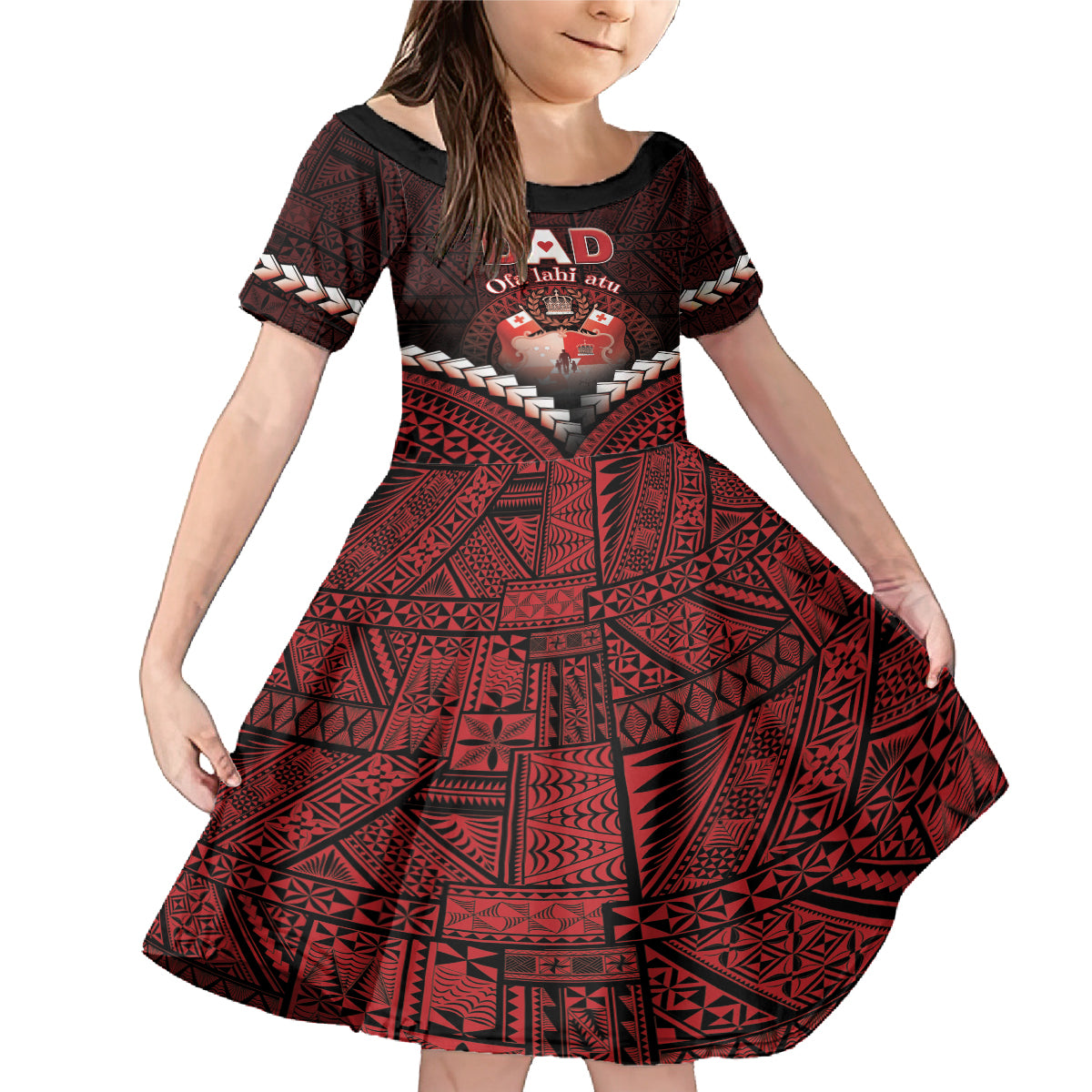 Personalised Tonga Happy Father's Day Family Matching Mermaid Dress and Hawaiian Shirt Ofa Lahi Atu Dad Polynesian Tribal LT05 Daughter's Dress Red - Polynesian Pride