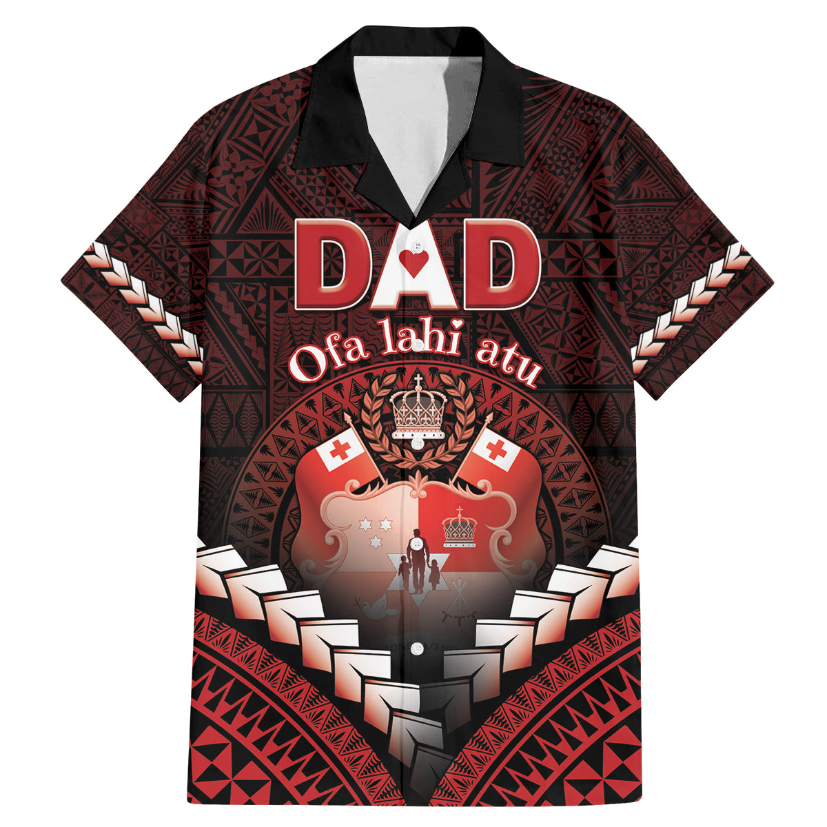 Personalised Tonga Happy Father's Day Family Matching Mermaid Dress and Hawaiian Shirt Ofa Lahi Atu Dad Polynesian Tribal LT05 Dad's Shirt - Short Sleeve Red - Polynesian Pride